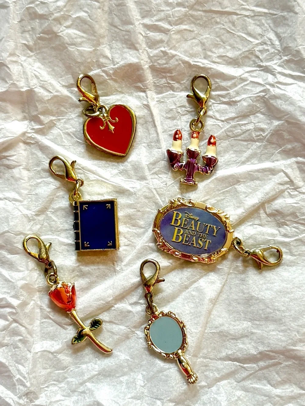Disney Beauty and the Beast Charm Set Enchanted Rose Lumiere Mirror Book